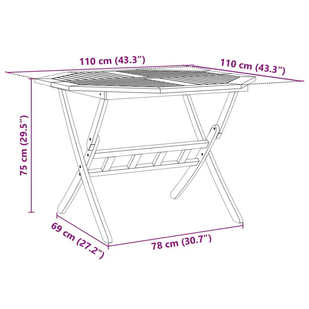 Folding Garden Dining Set Solid Acacia Wood 5 Piece Brown
