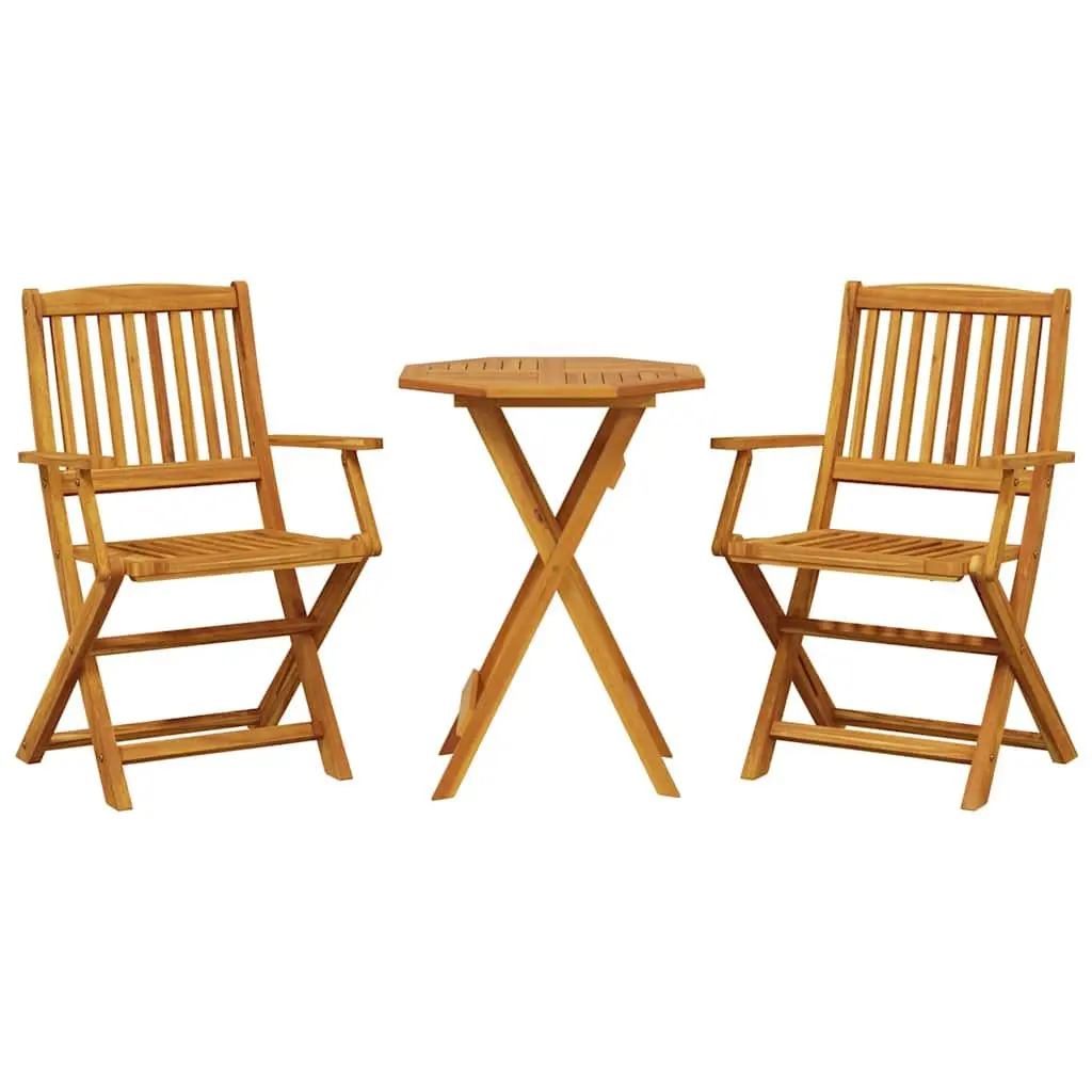 3 Piece Folding Bistro Set Solid Acacia Wood Outdoor Furniture Brown Garden