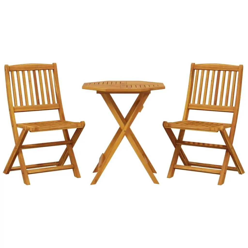 3 Piece Folding Bistro Set Solid Acacia Wood Outdoor Garden Patio Dining