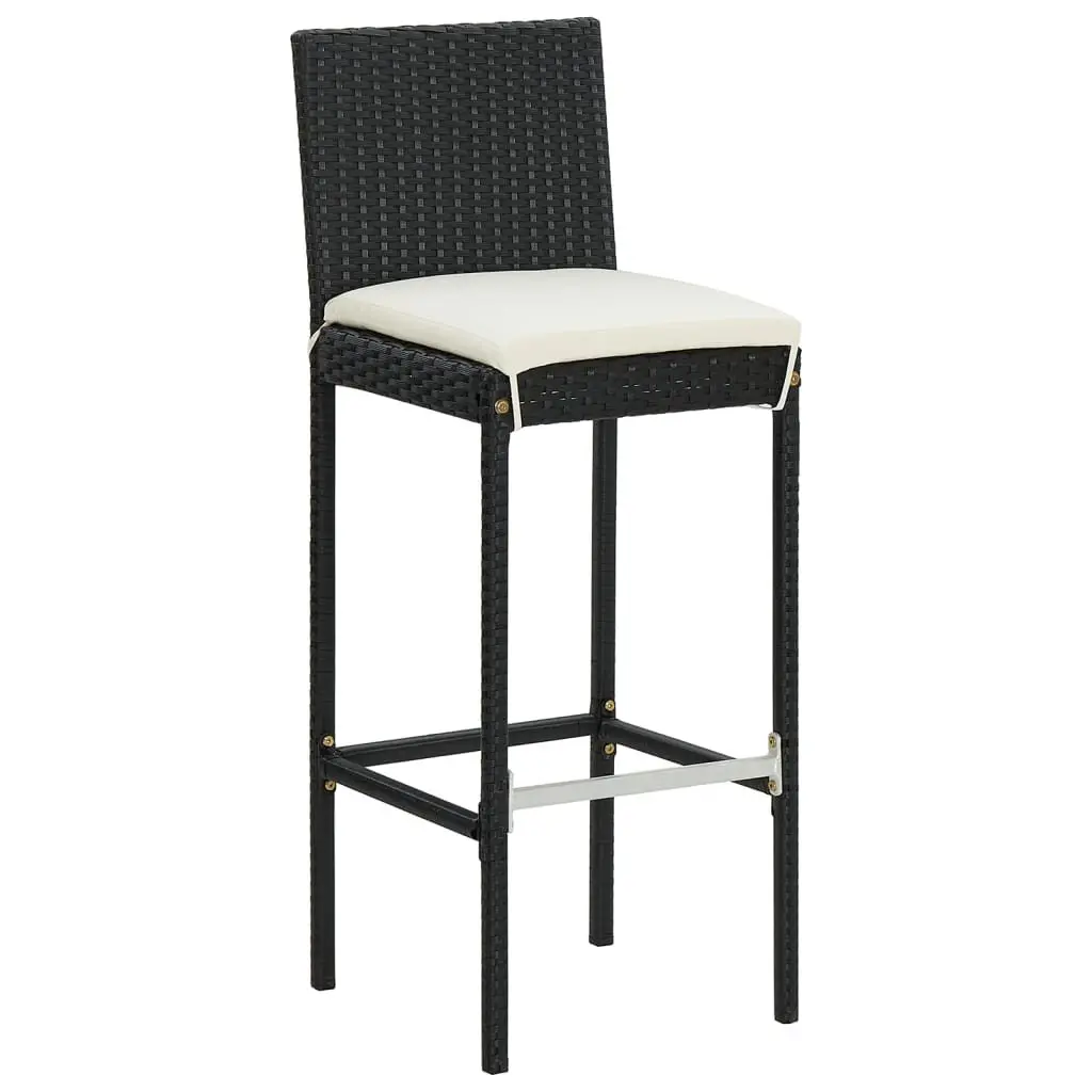 3 Piece Garden Bar Set Outdoor Poly Rattan Acacia Wood Table Stools Black