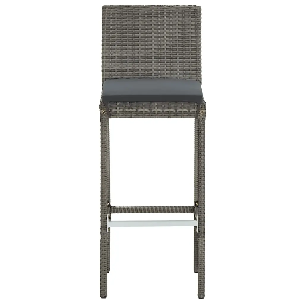 3 Piece Garden Bar Set Grey Acacia Wood Poly Rattan Outdoor Table and Stools