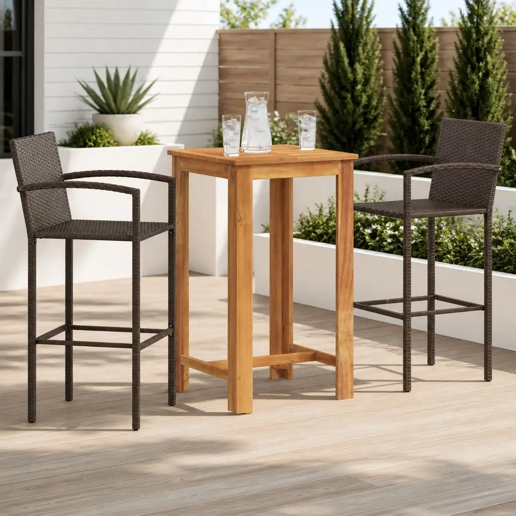 3 Piece Garden Bar Set Outdoor Bar Table and Stools Patio Rattan Furniture Set