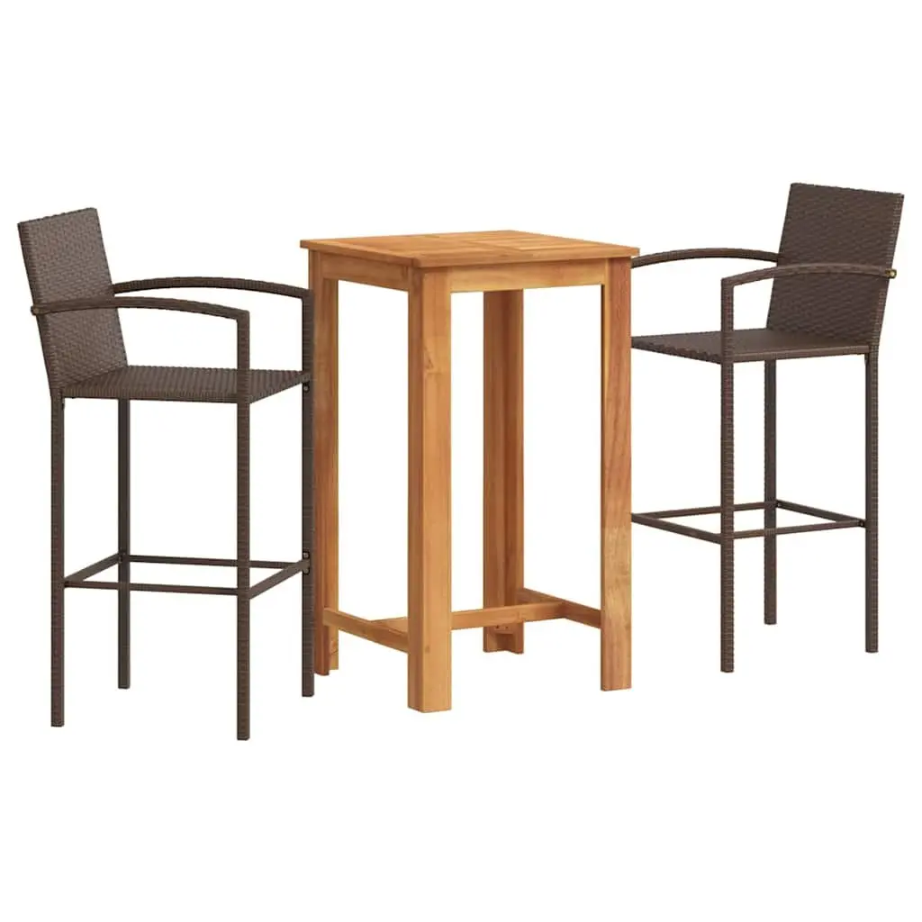 3 Piece Garden Bar Set Outdoor Bar Table and Stools Patio Rattan Furniture Set