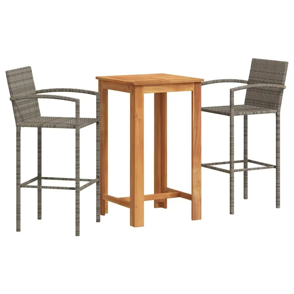 Garden Bar Set 3 Piece Outdoor Bar Table and Stools Acacia Wood Poly Rattan