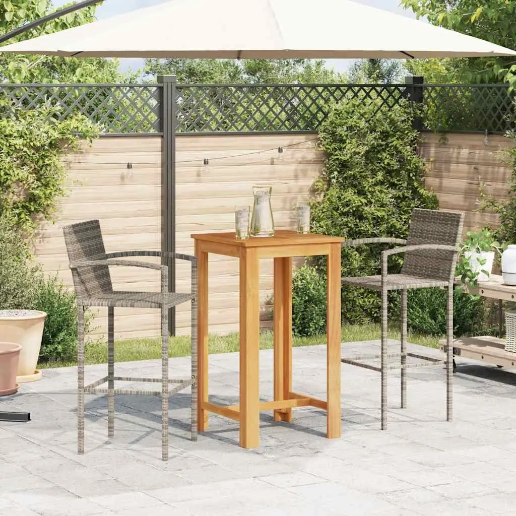 Garden Bar Set 3 Piece Outdoor Bar Table and Stools Acacia Wood Poly Rattan