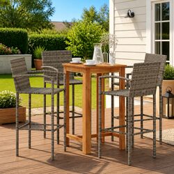 Garden Bar Set 5 Piece Outdoor Dining Furniture Grey Poly Rattan Acacia Wood