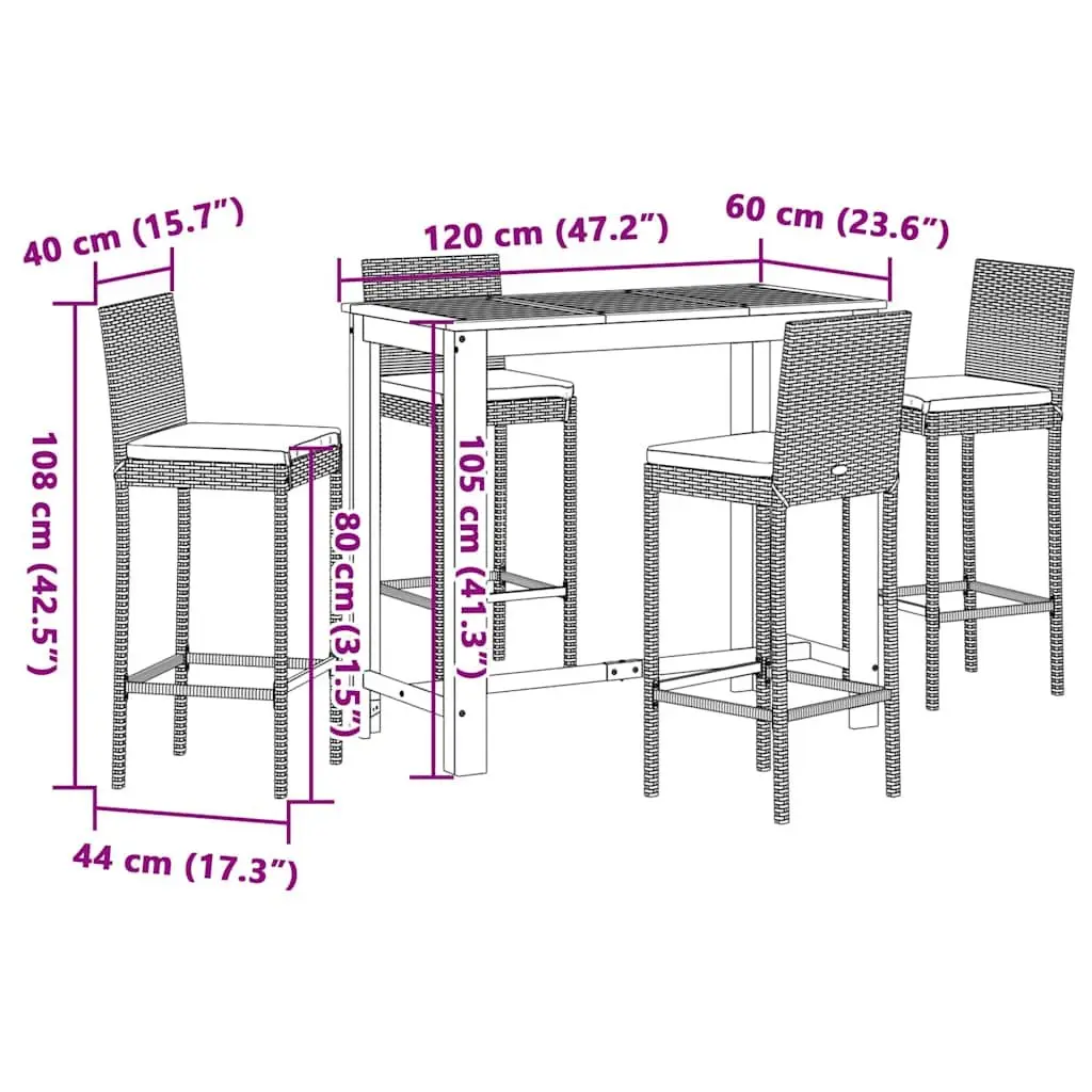 5 Piece Garden Bar Set Outdoor Bar Table and Stools Acacia Wood Poly Rattan