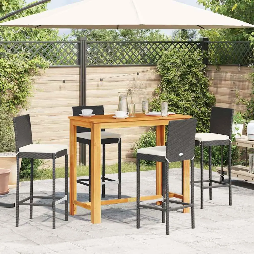 5 Piece Garden Bar Set Outdoor Bar Table and Stools Acacia Wood Poly Rattan
