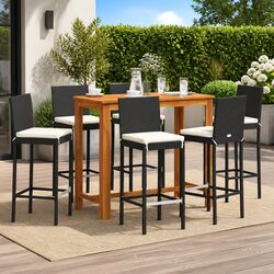 Garden Bar Set 7 Piece Outdoor Patio Dining Furniture Black Rattan Stools Table