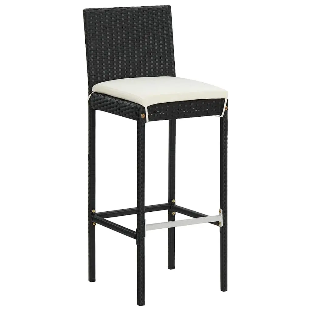 Garden Bar Set 7 Piece Outdoor Bar Table Stools Acacia Wood Poly Rattan Black