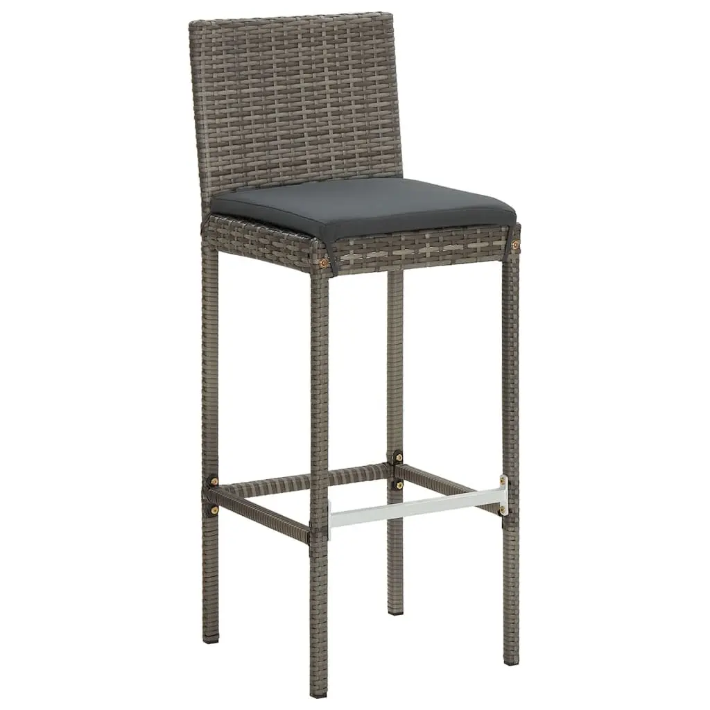 7 Piece Garden Bar Set Grey Acacia Wood Poly Rattan Stools Table