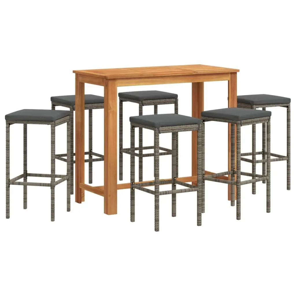 Garden Bar Set 7 Piece Grey Acacia Wood and Poly Rattan Outdoor Dining Furniture