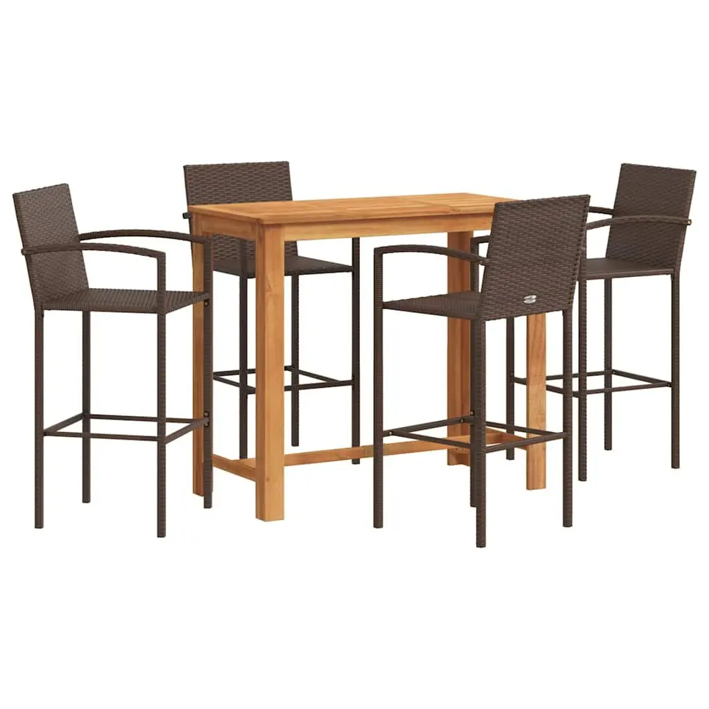 Garden Bar Set 5 Piece Outdoor Bar Table and Stools Acacia Wood Poly Rattan