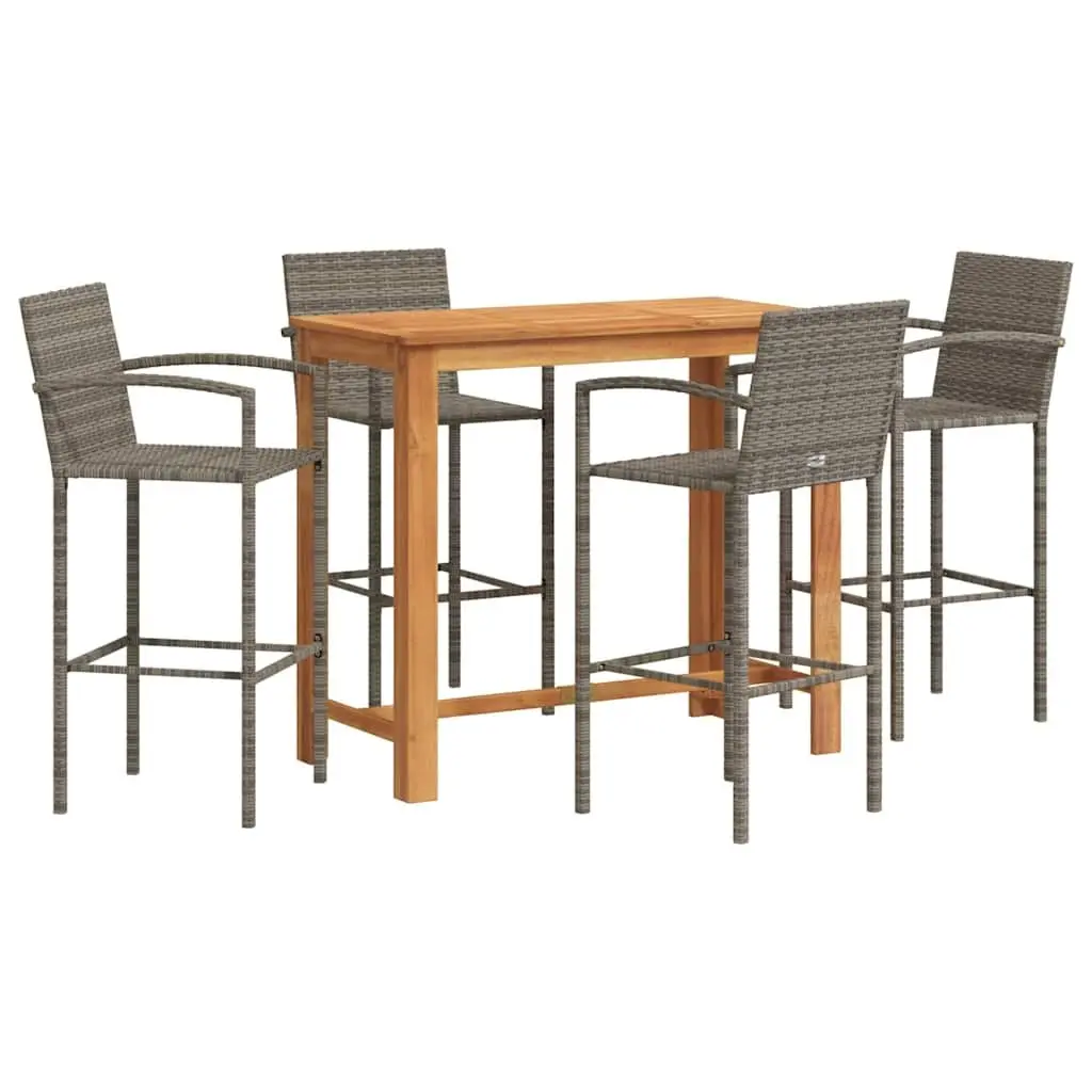 Garden Bar Set Grey 5 Piece Outdoor Bar Table and Stools Acacia Poly Rattan