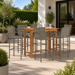 Trendy 7 Piece Grey Outdoor Bar Set for Dining and Fun