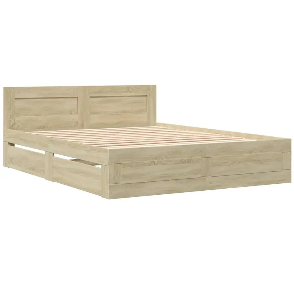 Bed Frame with Headboard Sonoma Oak 150x200 cm Slatted Base with Storage Drawers