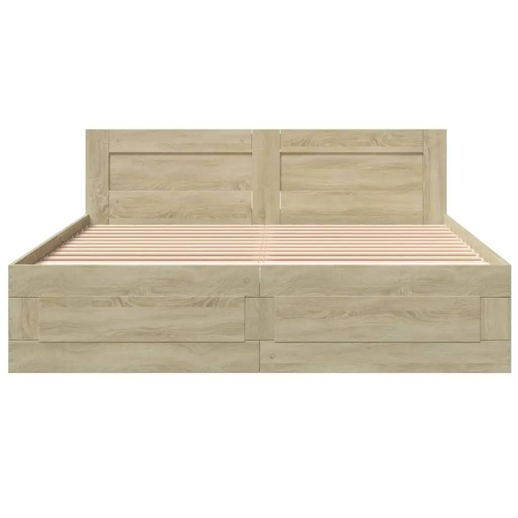 Bed Frame with Headboard Sonoma Oak 150x200 cm Slatted Base with Storage Drawers