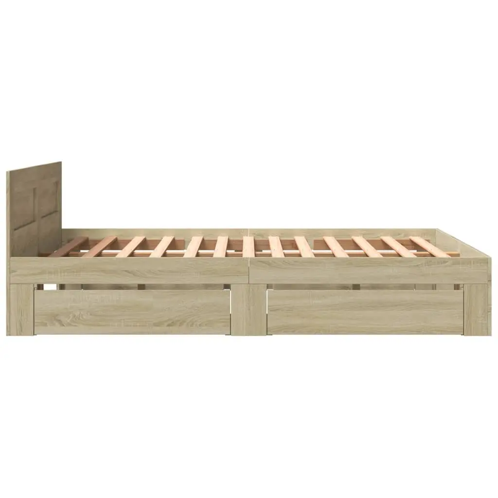 Bed Frame with Headboard Sonoma Oak 150x200 cm Slatted Base with Storage Drawers