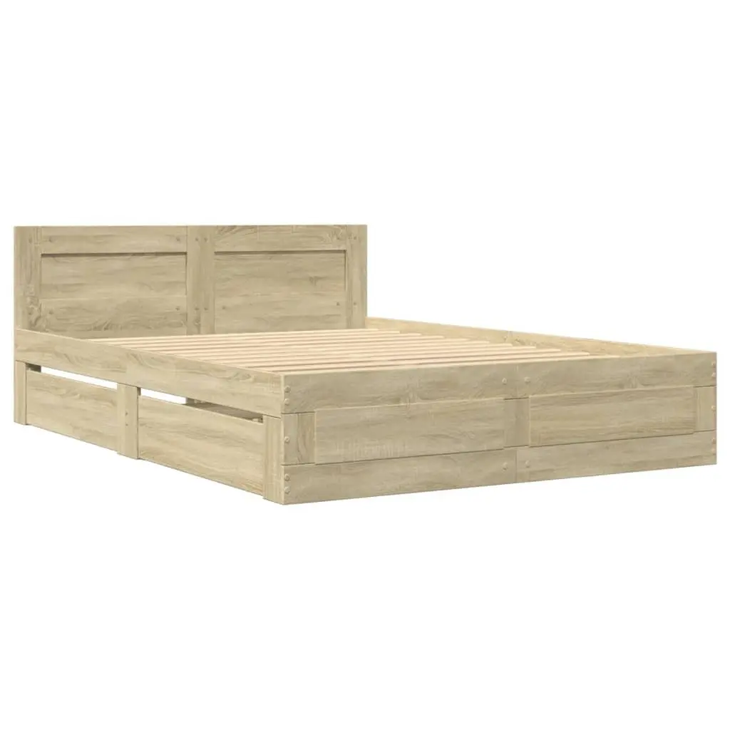 Bed Frame with Headboard Storage Drawers Slatted Base 135x190 cm