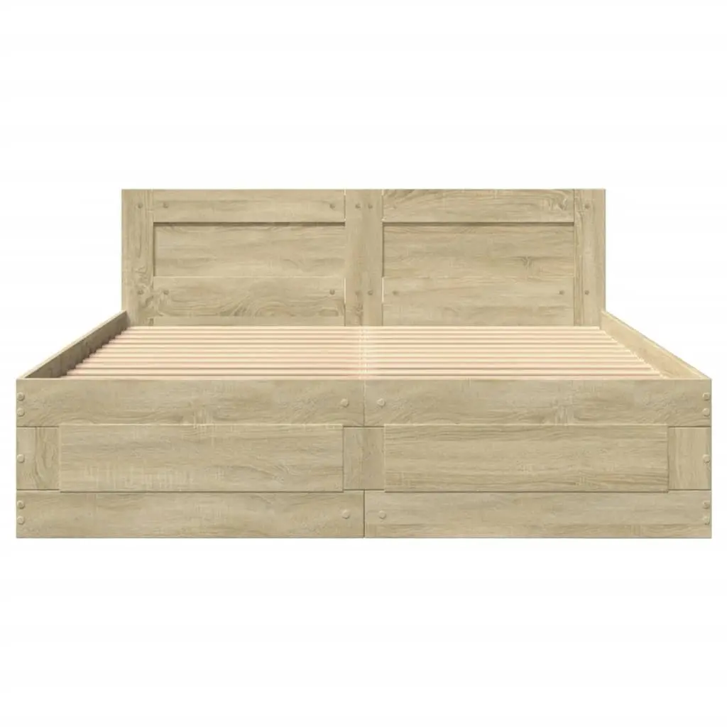 Bed Frame with Headboard Storage Drawers Slatted Base 135x190 cm