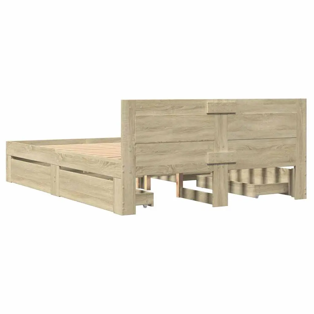 Bed Frame with Headboard Storage Drawers Slatted Base 135x190 cm