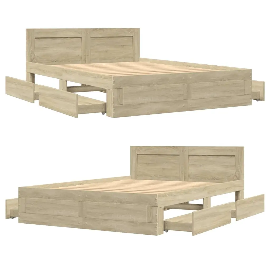 Bed Frame with Headboard Storage Drawers Slatted Base 135x190 cm