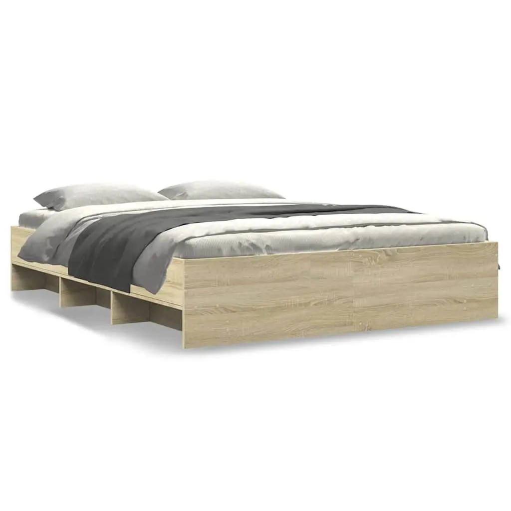 Bed Frame Sonoma Oak 150x200 cm Engineered Wood Slatted Base Storage