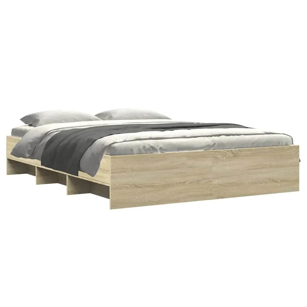 Bed Frame Sonoma Oak 150x200 cm Engineered Wood Slatted Base Storage