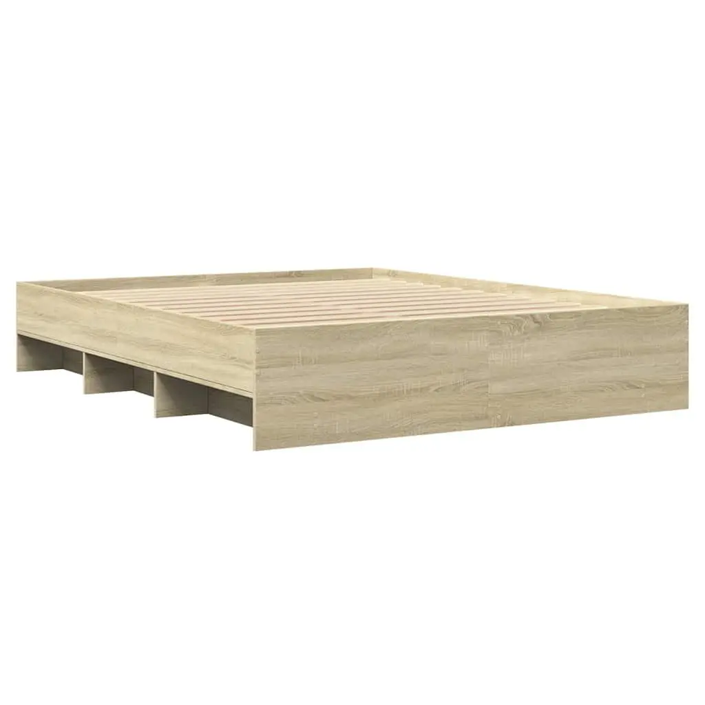 Bed Frame Sonoma Oak 150x200 cm Engineered Wood Slatted Base Storage