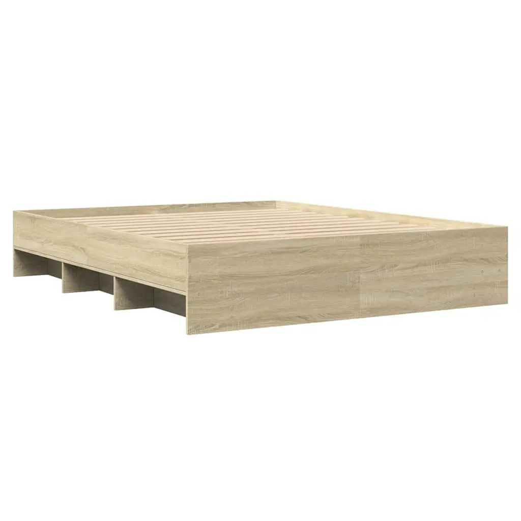 Bed Frame Sonoma Oak 150x200 cm Engineered Wood Slatted Base Storage