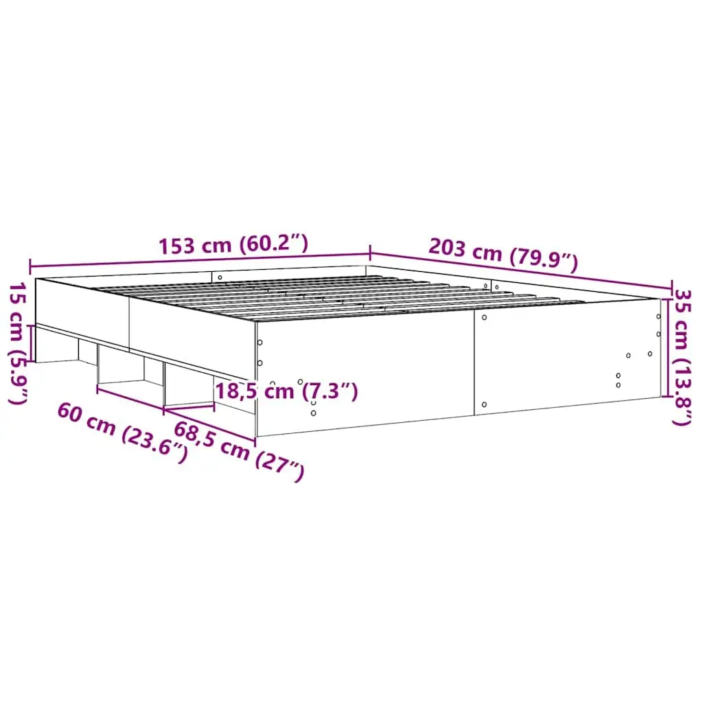 Bed Frame Sonoma Oak 150x200 cm Engineered Wood Slatted Base Storage