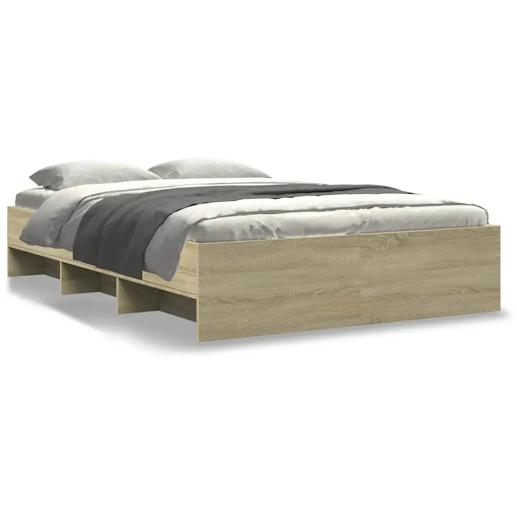 Bed Frame Engineered Wood Slatted Base Storage Compartments 135x190 cm Brown