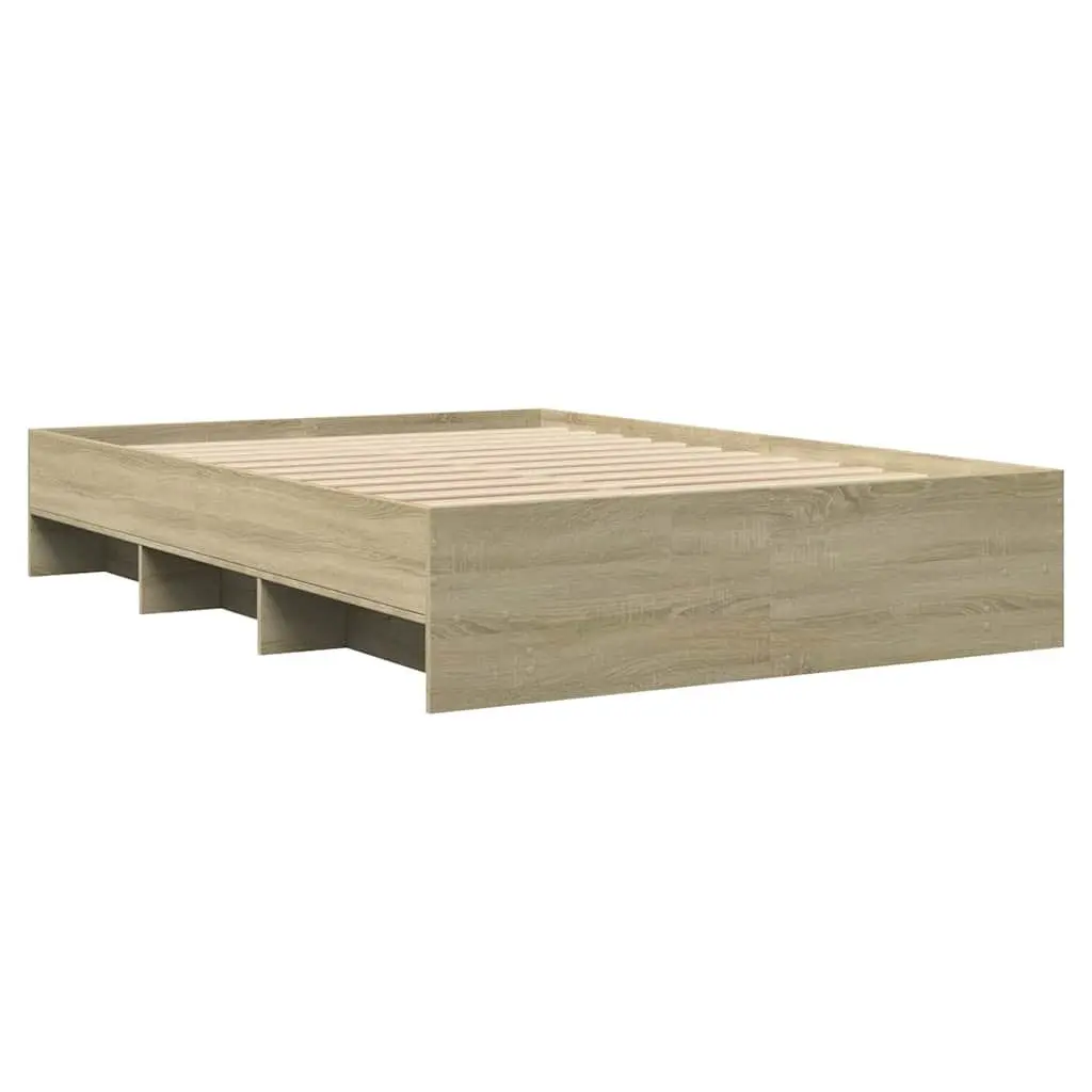Bed Frame Engineered Wood Slatted Base Storage Compartments 135x190 cm Brown
