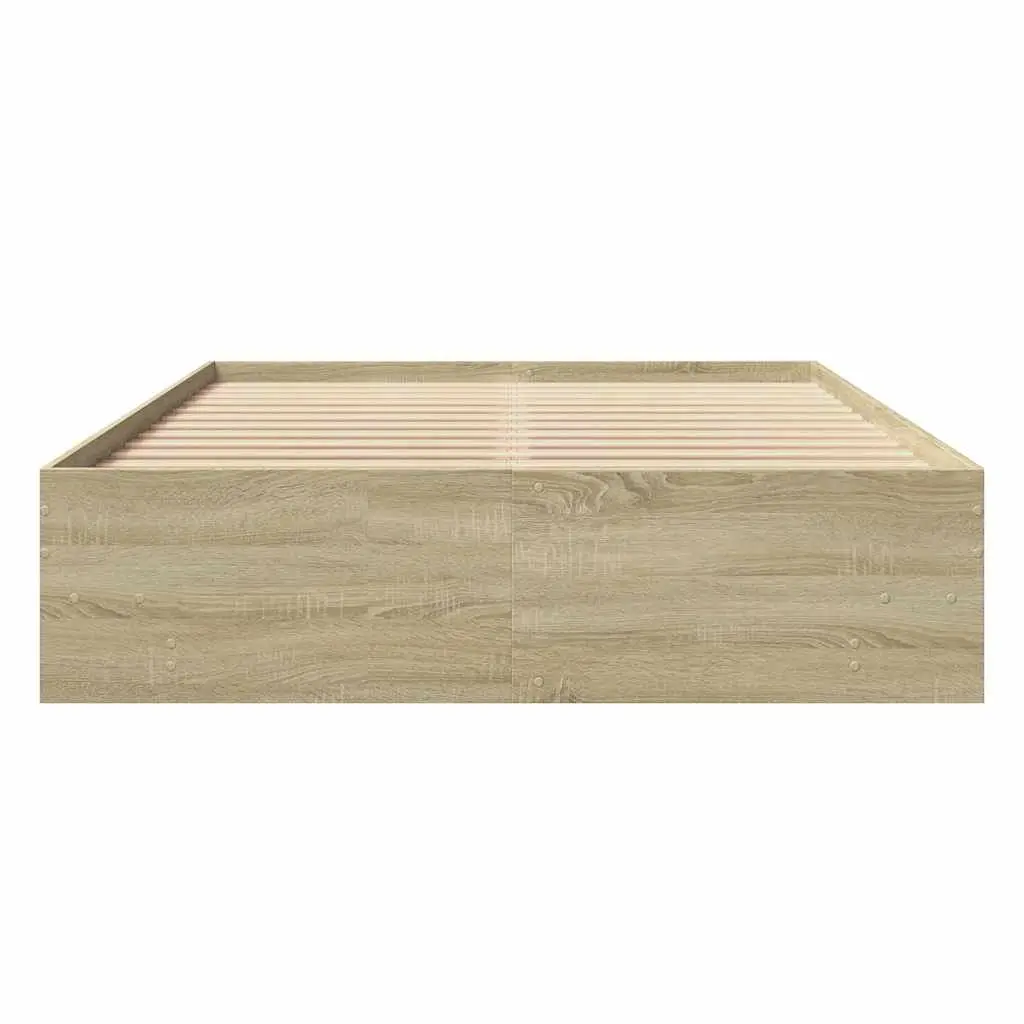 Bed Frame Engineered Wood Slatted Base Storage Compartments 135x190 cm Brown
