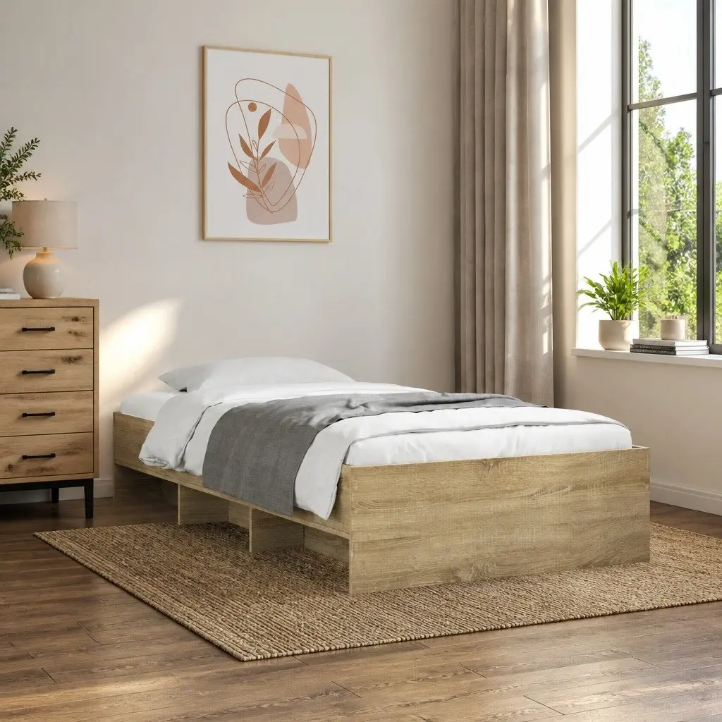 Bed Frame Engineered Wood Slatted Base Storage 90x190 cm Sonoma Oak