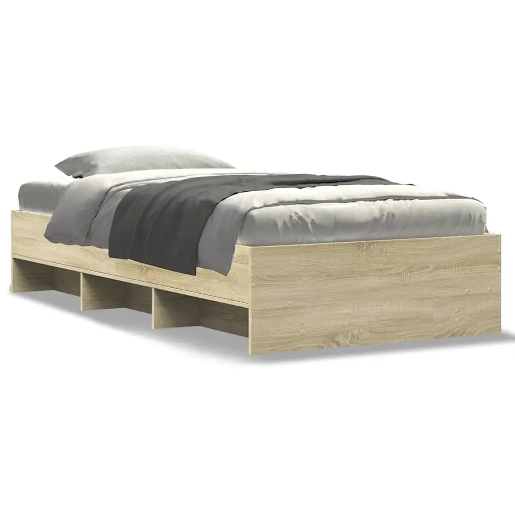 Bed Frame Engineered Wood Slatted Base Storage 90x190 cm Sonoma Oak