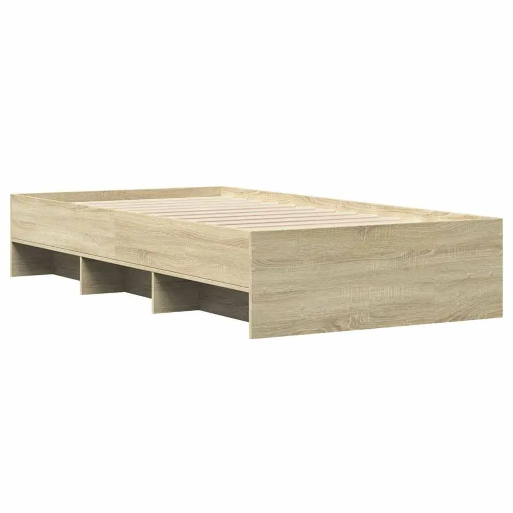 Bed Frame Engineered Wood Slatted Base Storage 90x190 cm Sonoma Oak