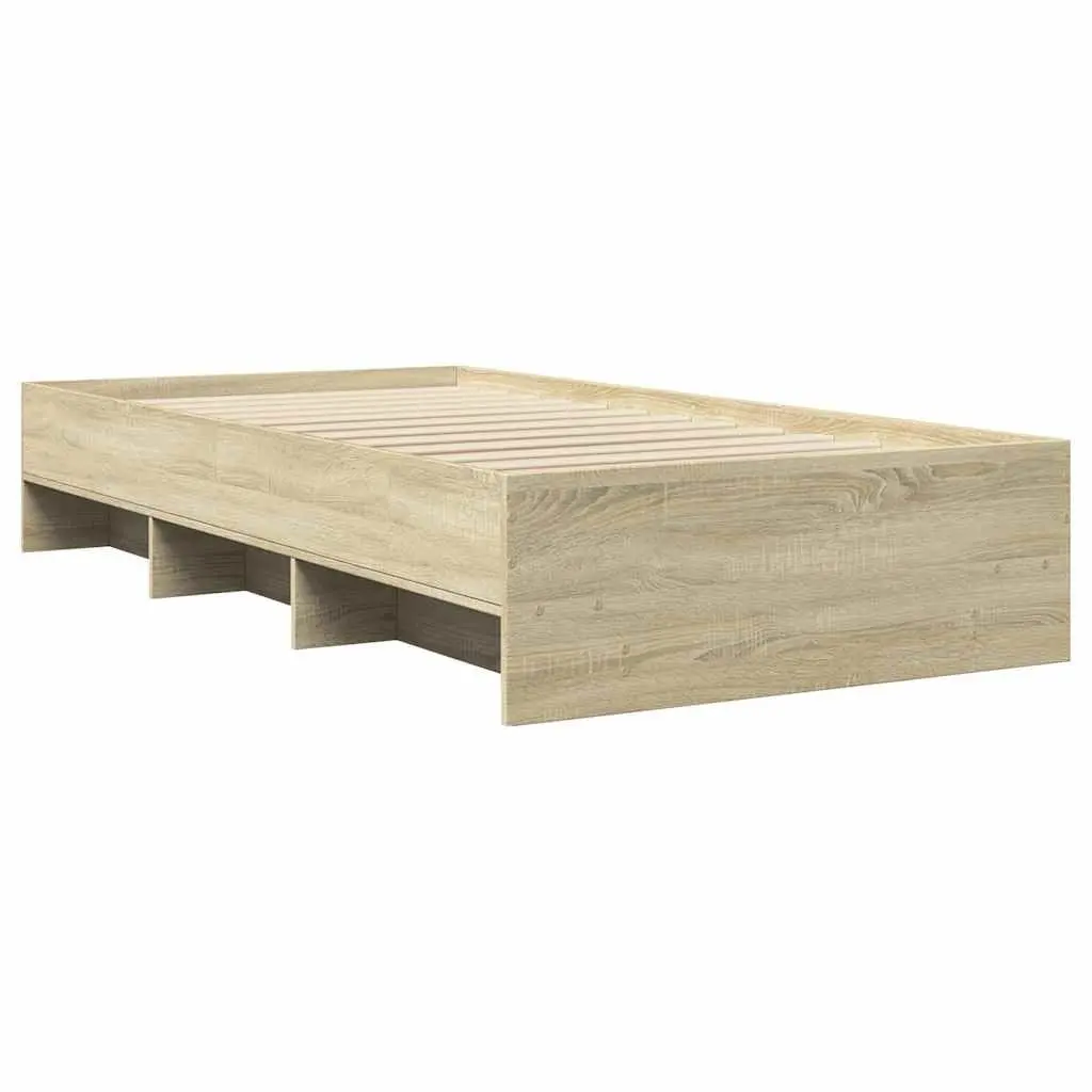 Bed Frame Engineered Wood Slatted Base Storage 90x190 cm Sonoma Oak