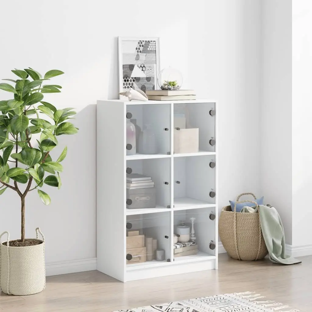 White Highboard Storage Cabinet with Doors Engineered Wood Tall Buffet Sideboard 68W x 37D x 109H cm
