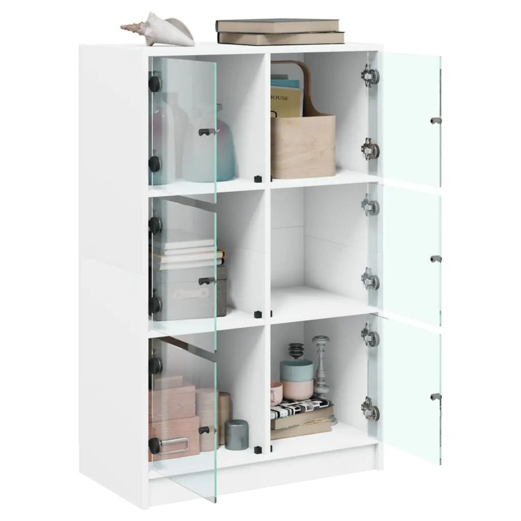 White Highboard Storage Cabinet with Doors Engineered Wood Tall Buffet Sideboard 68W x 37D x 109H cm