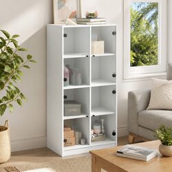 White Highboard Storage Cabinet with Doors Shelves Engineered Wood 68x37x142cm