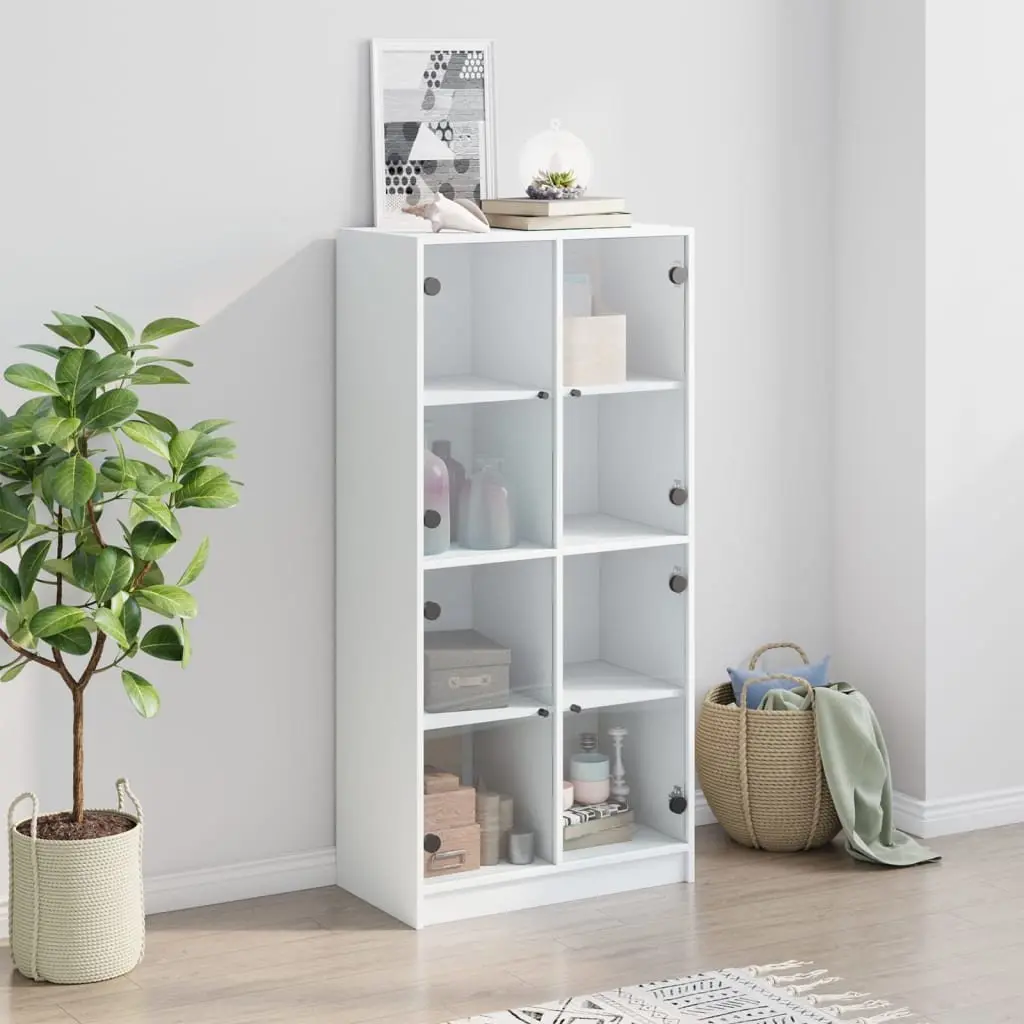 Highboard Storage Cabinet Engineered Wood White 68x37x142cm with Doors and Shelves for Organising Books Documents and Decorative Items