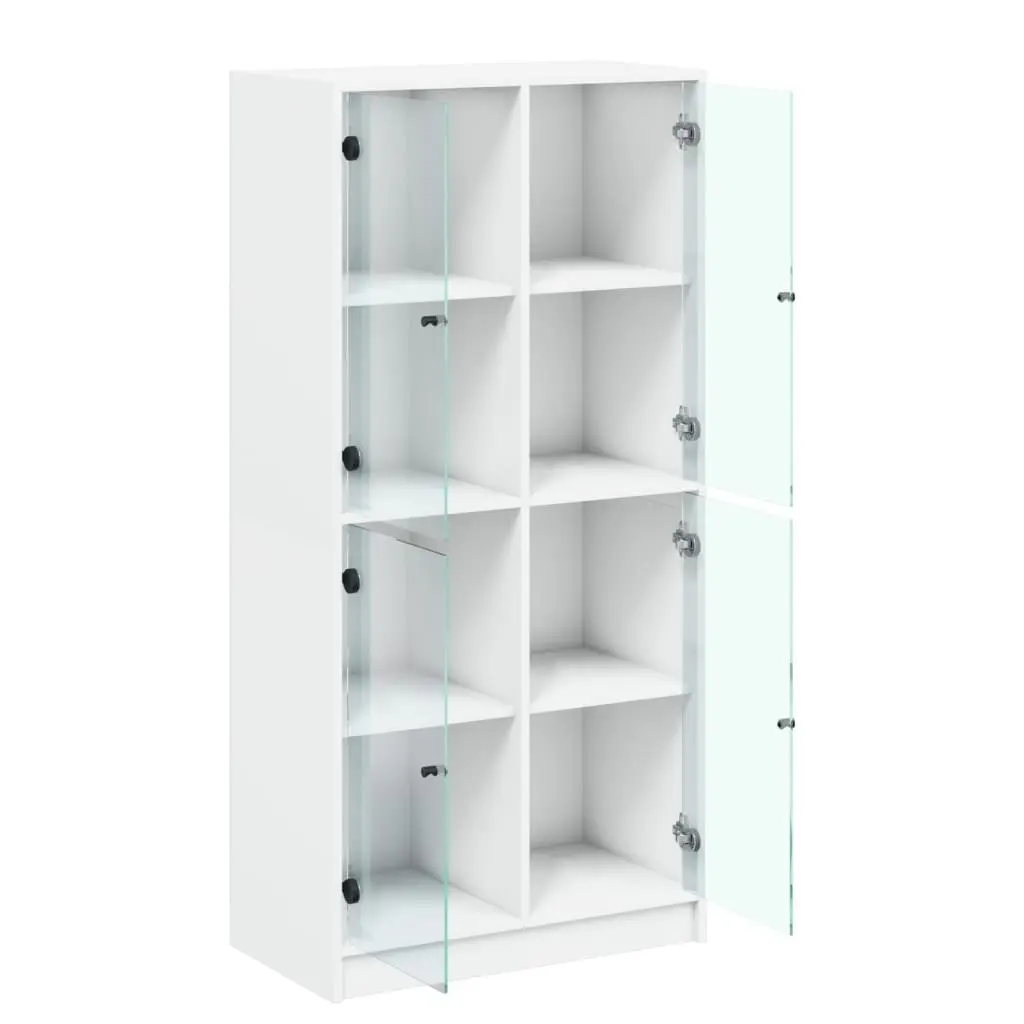 Highboard Storage Cabinet Engineered Wood White 68x37x142cm with Doors and Shelves for Organising Books Documents and Decorative Items