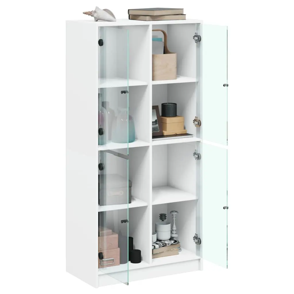 Highboard Storage Cabinet Engineered Wood White 68x37x142cm with Doors and Shelves for Organising Books Documents and Decorative Items