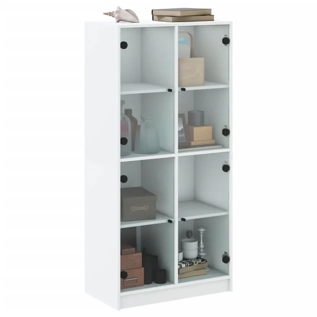 Highboard Storage Cabinet Engineered Wood White 68x37x142cm with Doors and Shelves for Organising Books Documents and Decorative Items