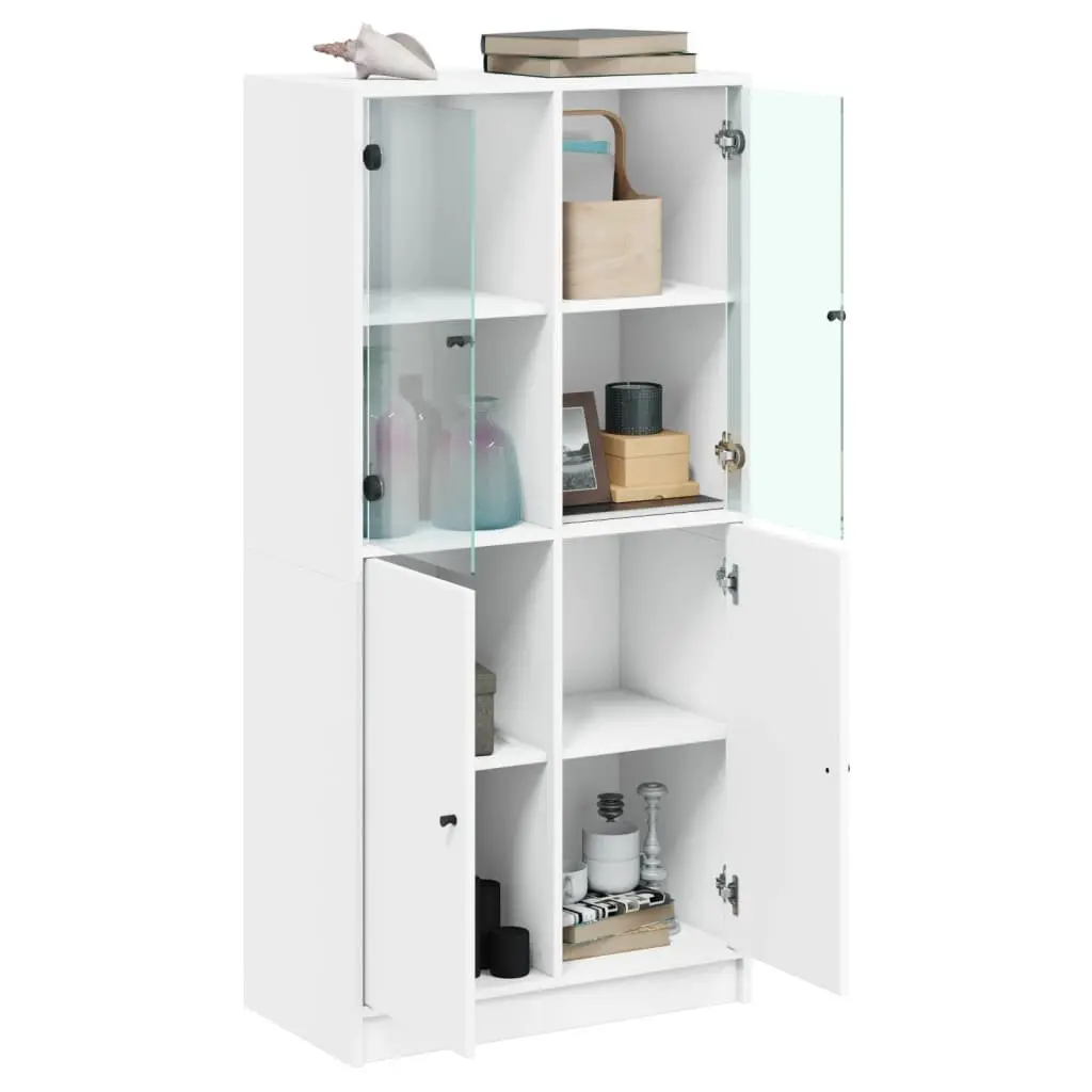 White Highboard Storage Cabinet Engineered Wood 68 x 37 x 142 cm