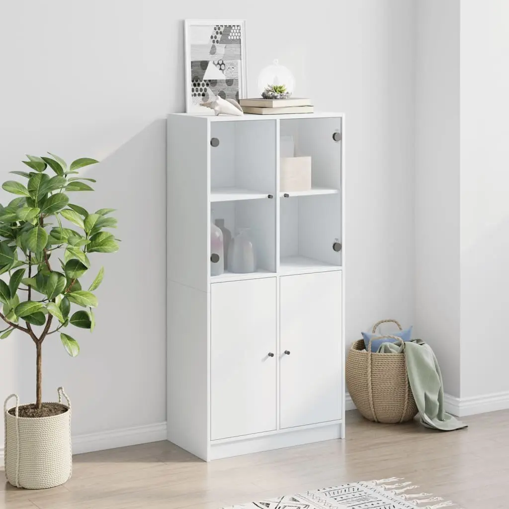 White Highboard Storage Cabinet Engineered Wood 68 x 37 x 142 cm