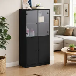 Your Essential Black Highboard Storage Cabinet 68x37x142cm