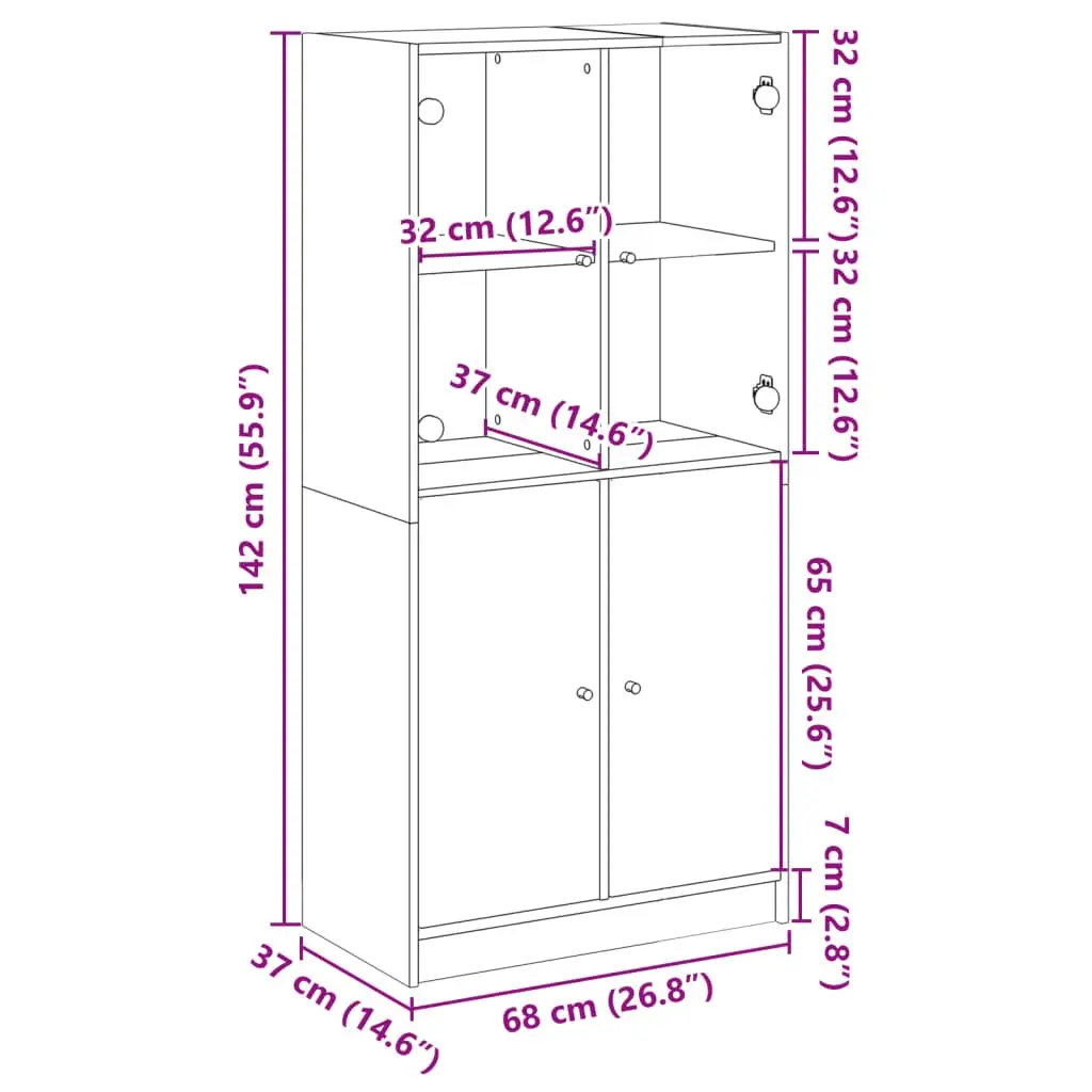 Highboard Storage Cabinet with Doors Black 68x37x142cm Engineered Wood