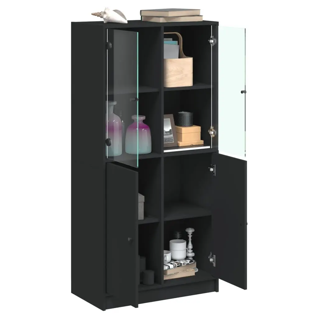 Highboard Storage Cabinet with Doors Black 68x37x142cm Engineered Wood